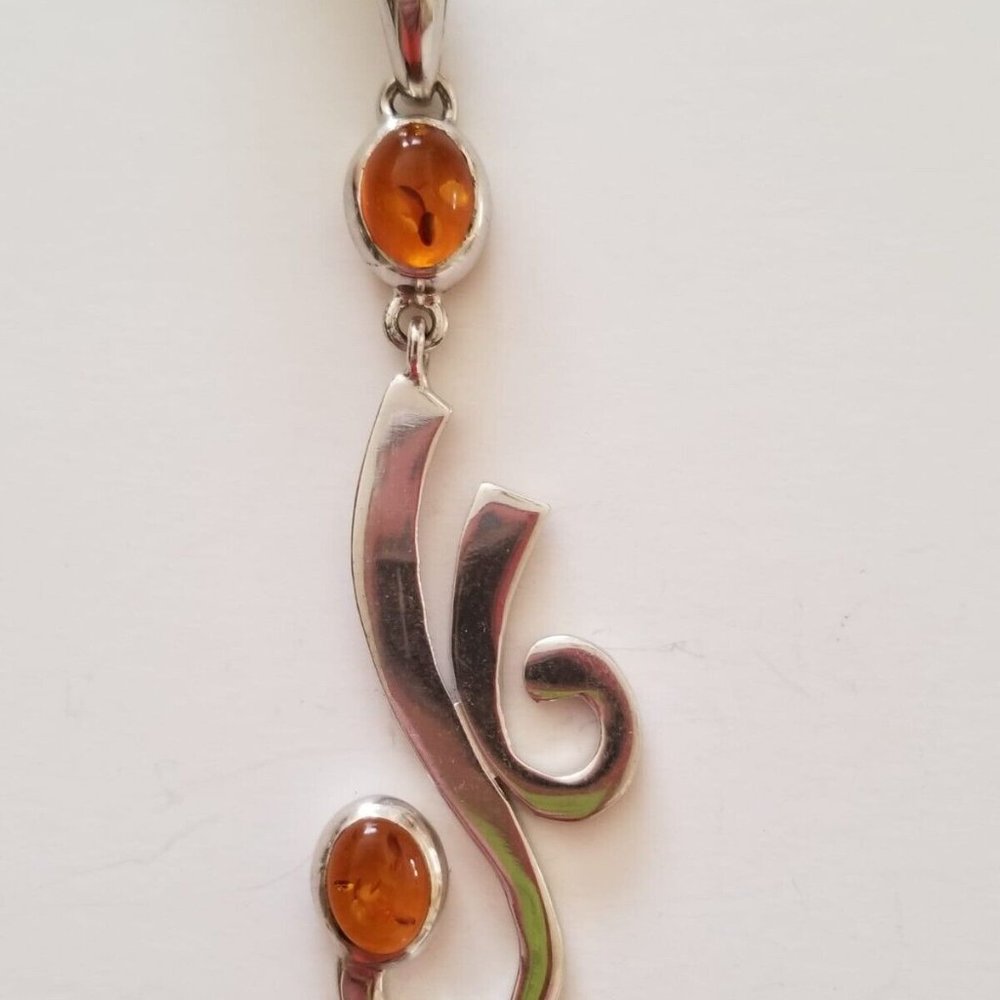 Unique High Shine Non Tarnish 925 Sterling Silver Amber Pendant Made in Italy